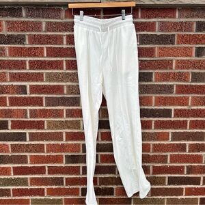 Cream White High Rise Seam Front Drawstring Sweatpants